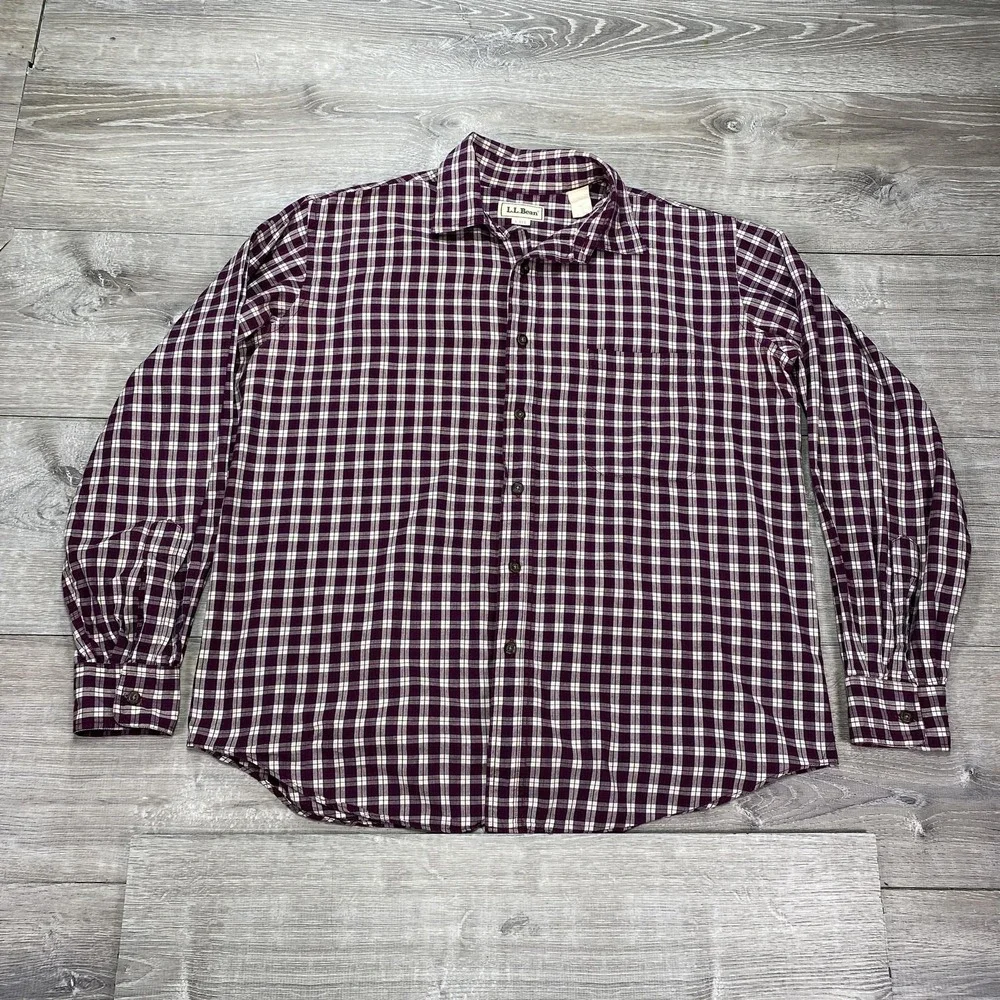 Vintage LL Bean Shirt Mens L Made USA Plaid Button Down Long Sleeve Casual